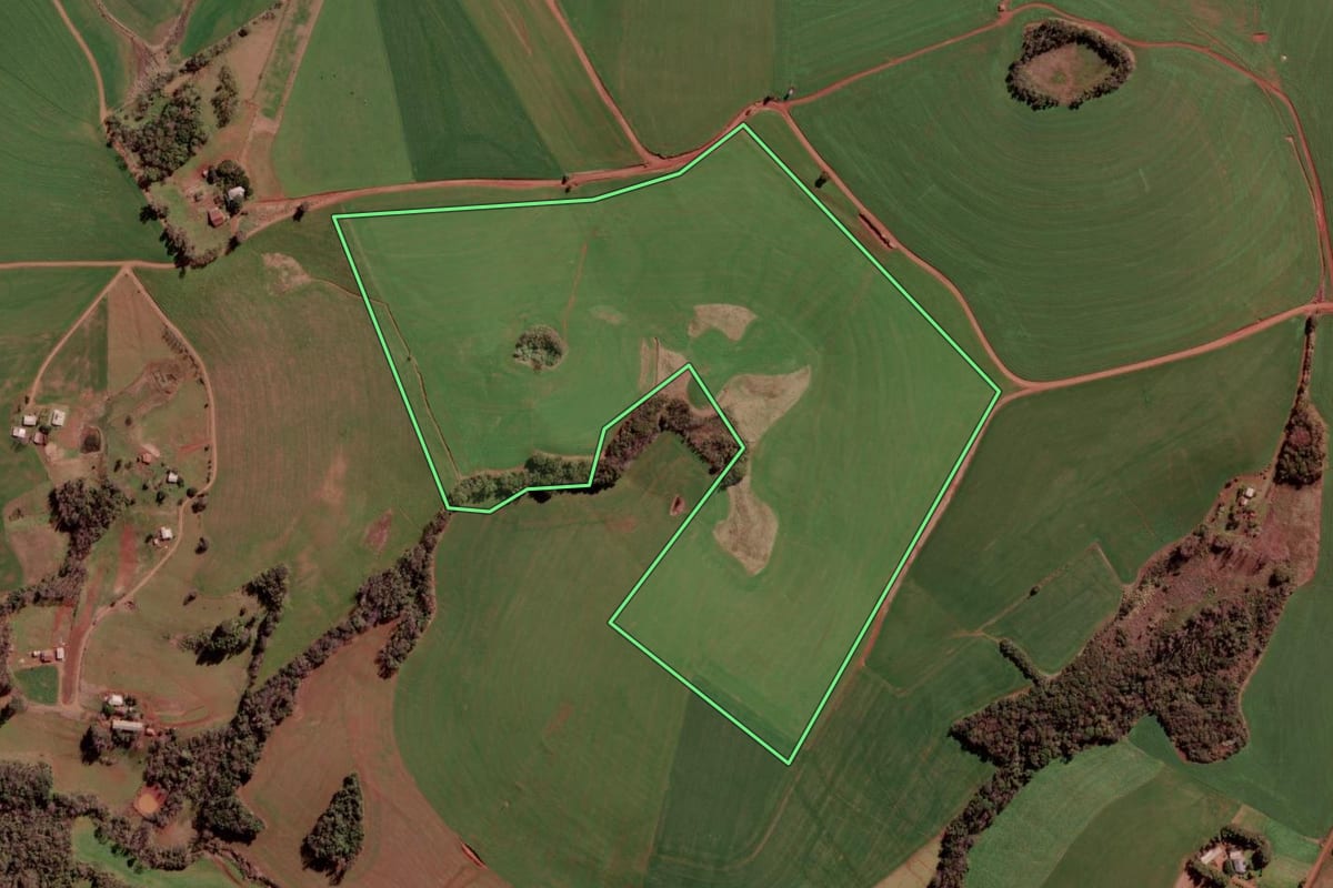 Imagem de satélite do imóvel rural em Condor (RS), com o contorno declarado no CAR desenhado por cima.