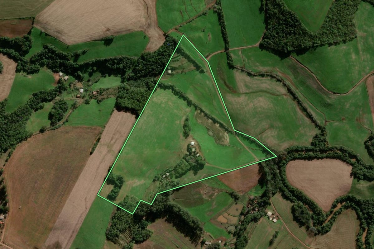 Imagem de satélite do imóvel rural em Condor (RS), com o contorno declarado no CAR desenhado por cima.