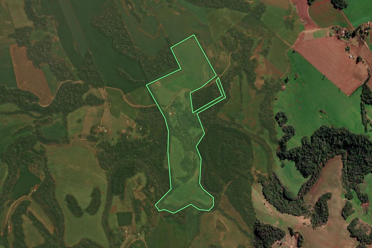 Imagem de satélite do imóvel rural em Condor (RS), com o contorno declarado no CAR desenhado por cima.
