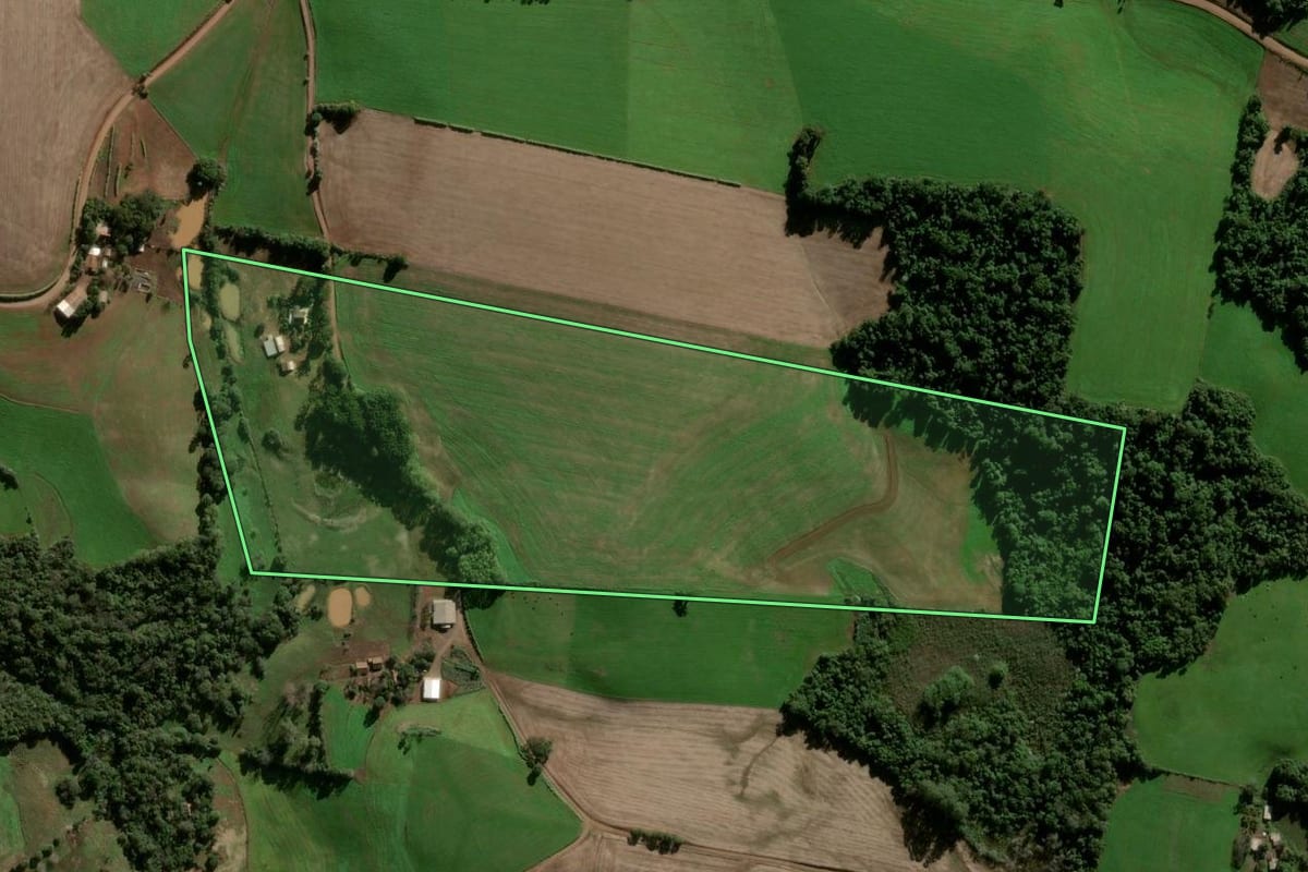 Imagem de satélite do imóvel rural em Condor (RS), com o contorno declarado no CAR desenhado por cima.