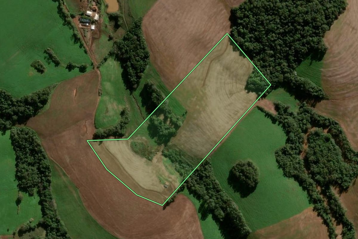Imagem de satélite do imóvel rural em Condor (RS), com o contorno declarado no CAR desenhado por cima.