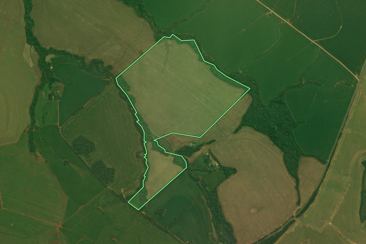 Imagem de satélite do imóvel rural em Condor (RS), com o contorno declarado no CAR desenhado por cima.
