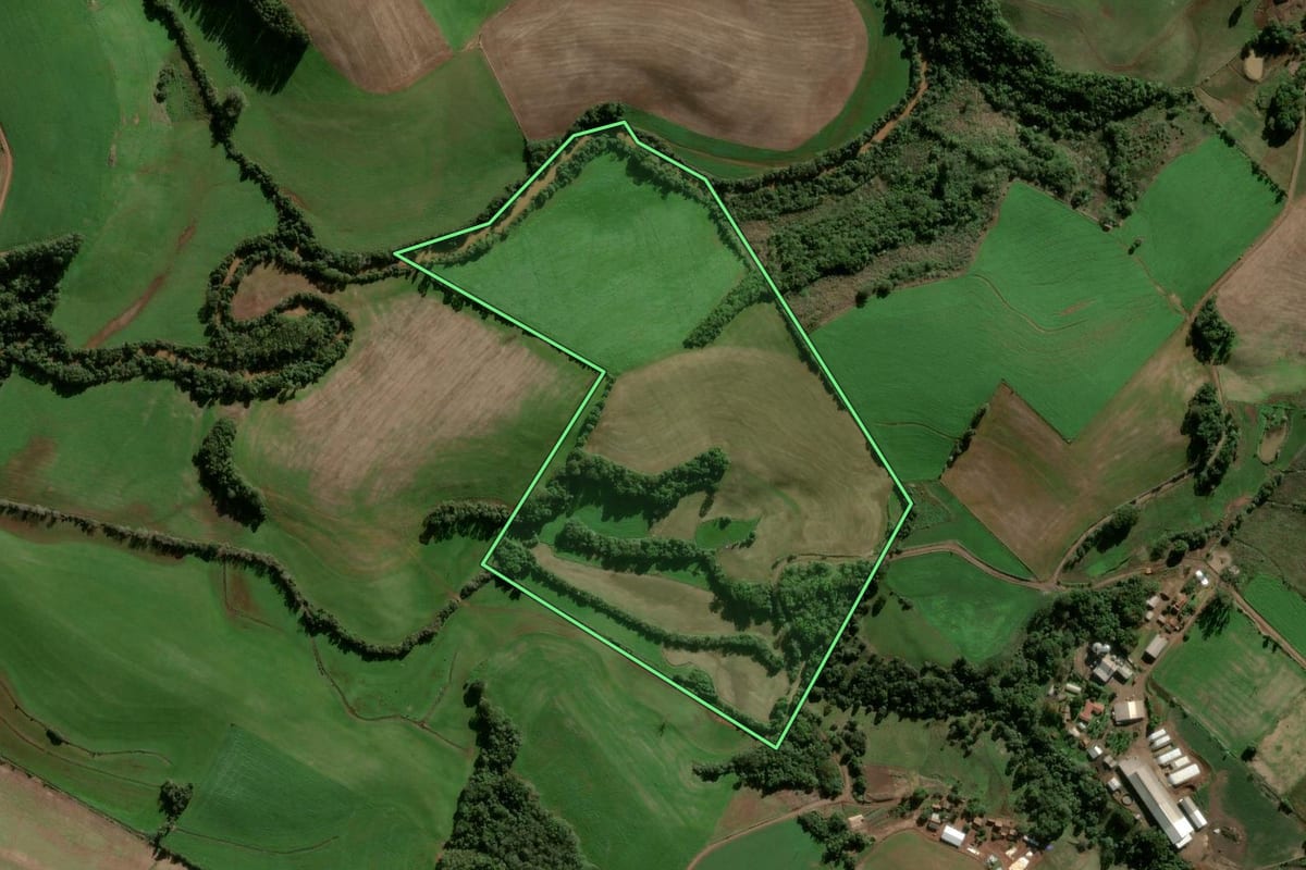 Imagem de satélite do imóvel rural em Condor (RS), com o contorno declarado no CAR desenhado por cima.