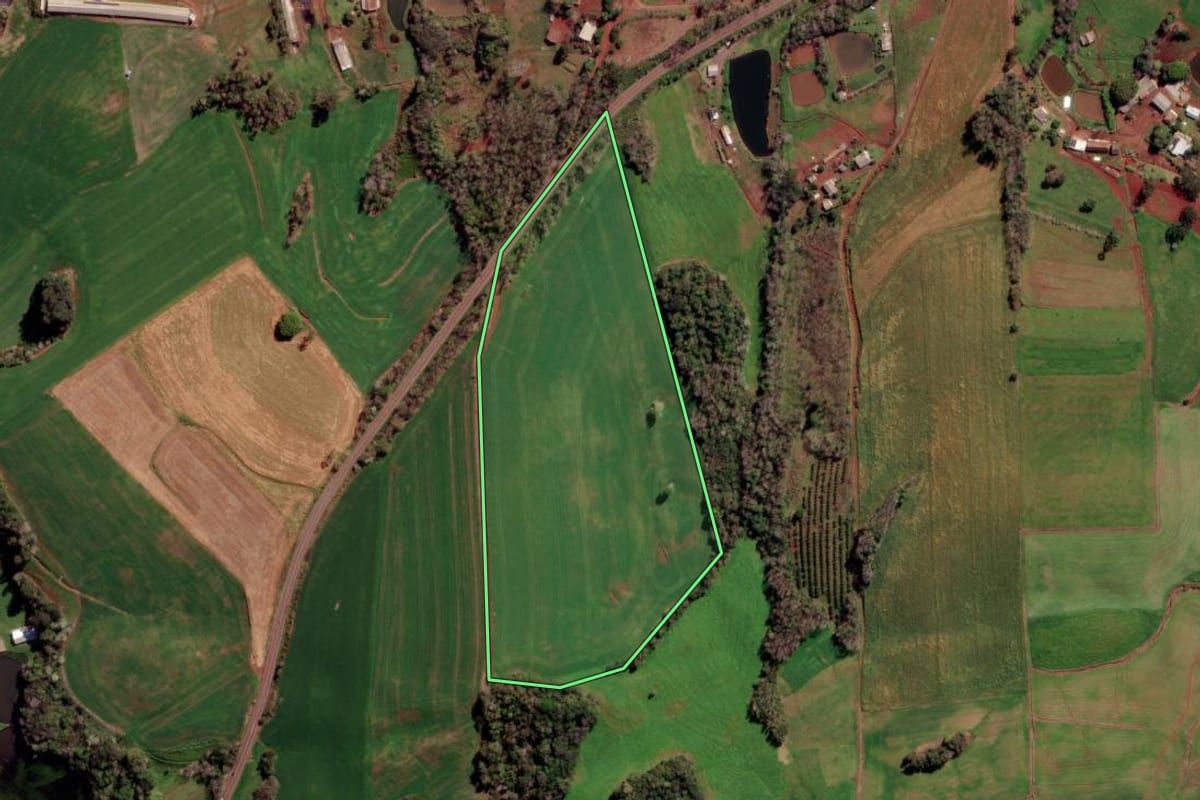 Imagem de satélite do imóvel rural em Constantina (RS), com o contorno declarado no CAR desenhado por cima.