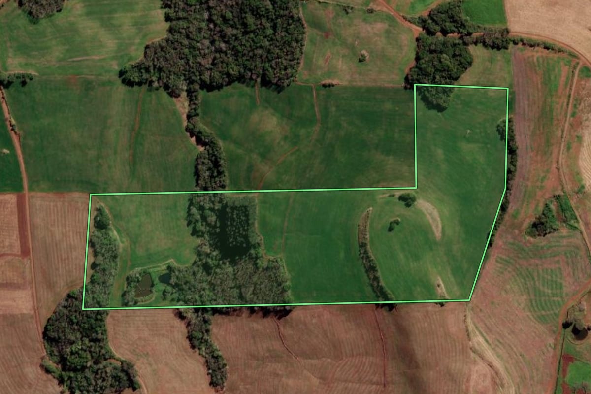 Imagem de satélite do imóvel rural em Constantina (RS), com o contorno declarado no CAR desenhado por cima.