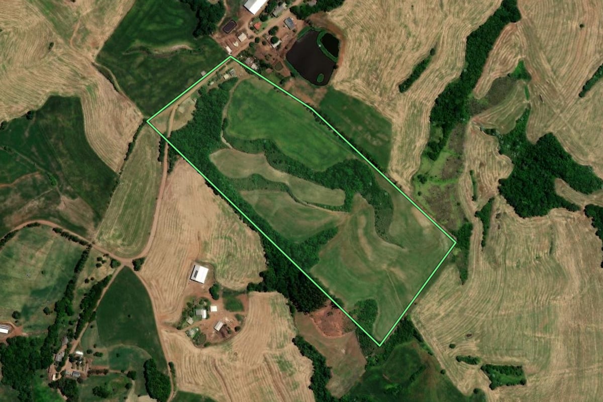 Imagem de satélite do imóvel rural em Constantina (RS), com o contorno declarado no CAR desenhado por cima.