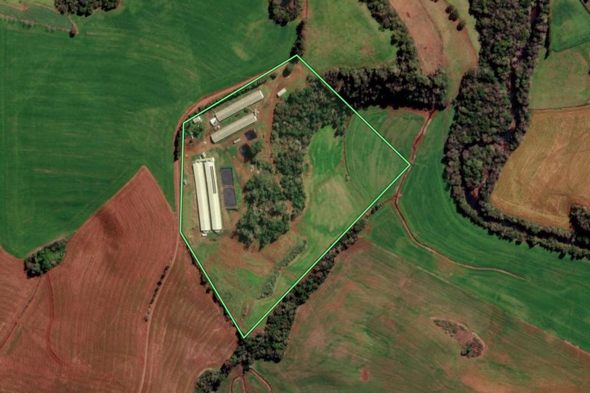 Imagem de satélite do imóvel rural em Constantina (RS), com o contorno declarado no CAR desenhado por cima.