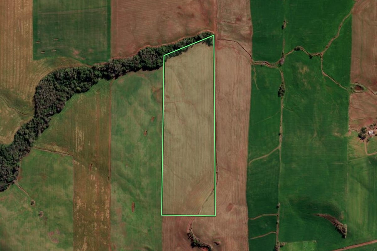 Imagem de satélite do imóvel rural em Constantina (RS), com o contorno declarado no CAR desenhado por cima.