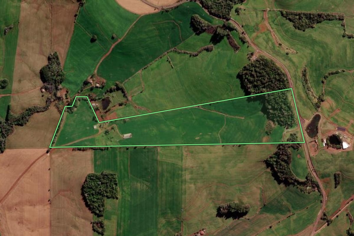 Imagem de satélite do imóvel rural em Constantina (RS), com o contorno declarado no CAR desenhado por cima.