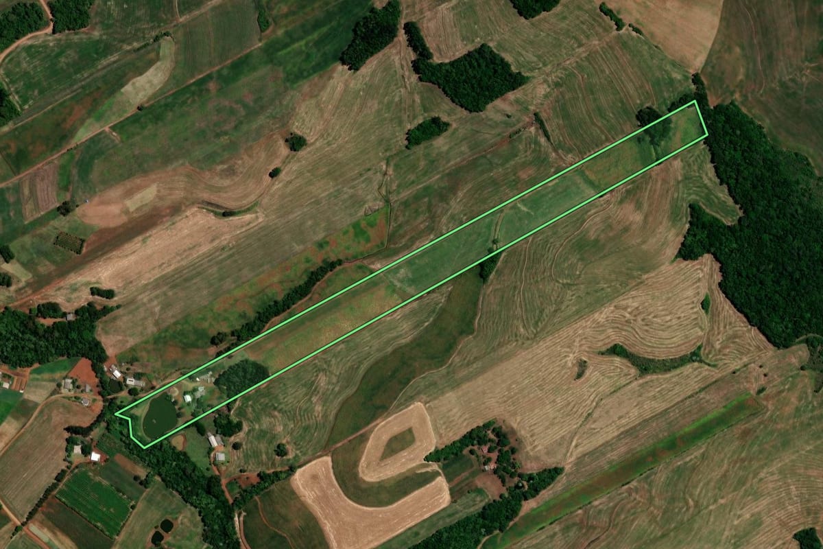 Imagem de satélite do imóvel rural em Constantina (RS), com o contorno declarado no CAR desenhado por cima.