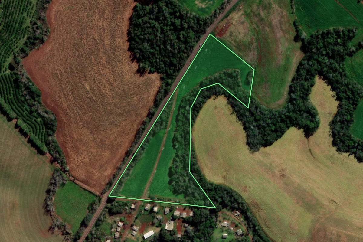 Imagem de satélite do imóvel rural em Constantina (RS), com o contorno declarado no CAR desenhado por cima.