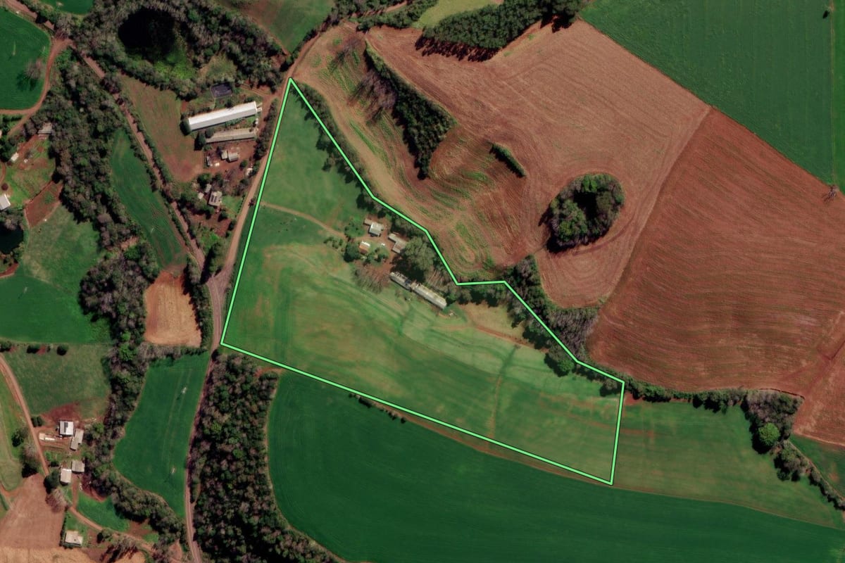 Imagem de satélite do imóvel rural em Constantina (RS), com o contorno declarado no CAR desenhado por cima.