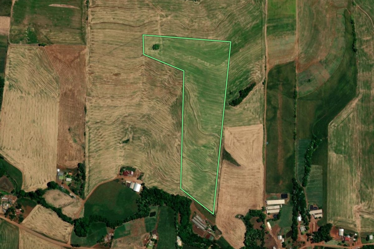Imagem de satélite do imóvel rural em Constantina (RS), com o contorno declarado no CAR desenhado por cima.