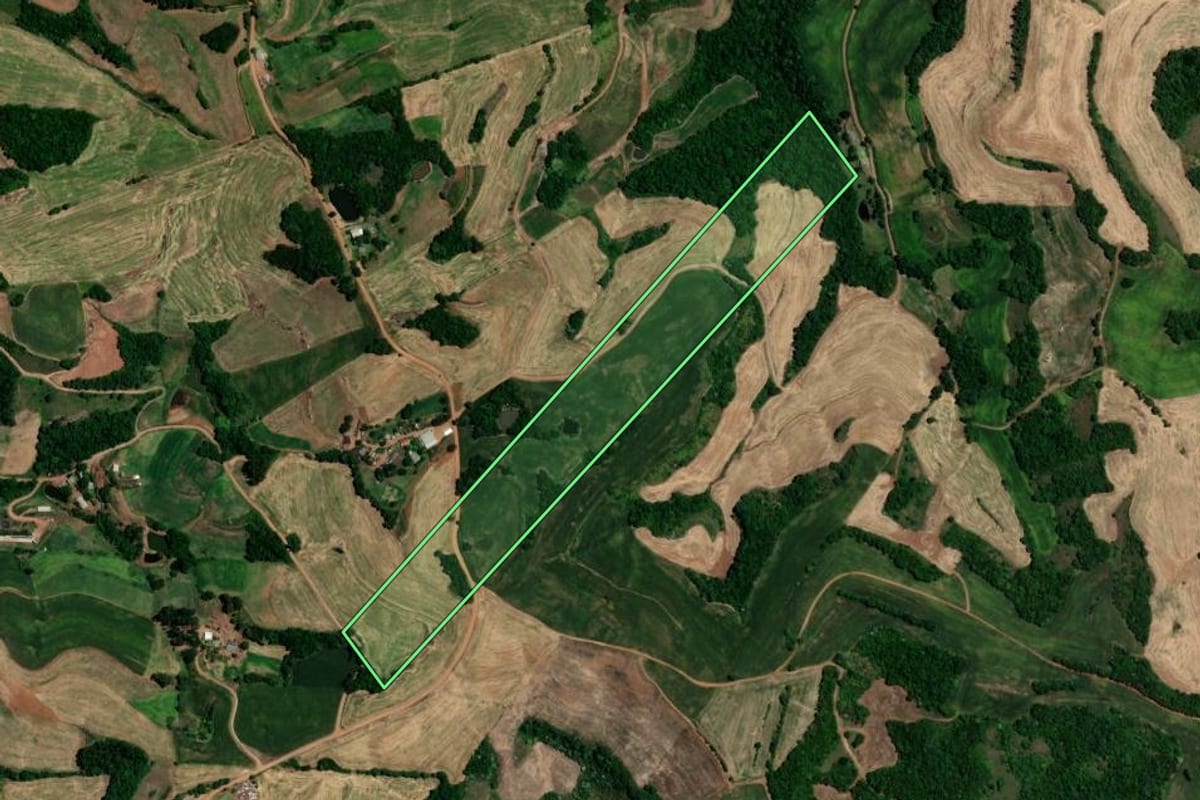 Imagem de satélite do imóvel rural em Constantina (RS), com o contorno declarado no CAR desenhado por cima.