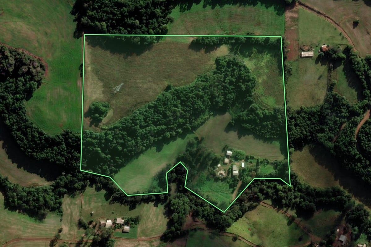 Imagem de satélite do imóvel rural em Constantina (RS), com o contorno declarado no CAR desenhado por cima.