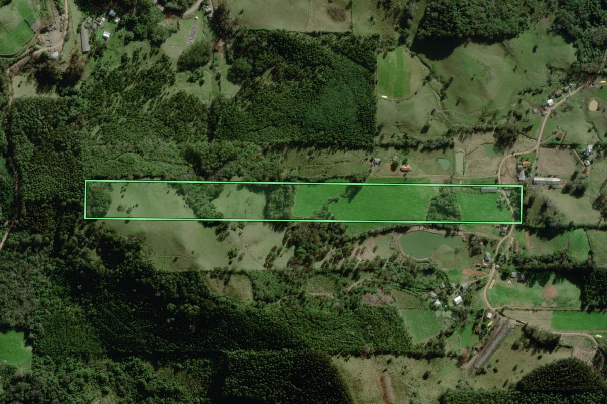 Imagem de satélite do imóvel rural em Coqueiro Baixo (RS), com o contorno declarado no CAR desenhado por cima.