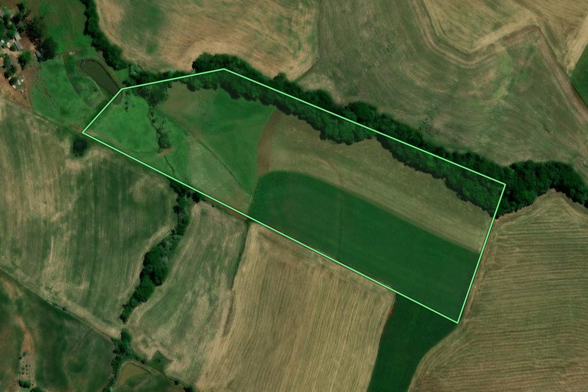 Imagem de satélite do imóvel rural em Coqueiros do Sul (RS), com o contorno declarado no CAR desenhado por cima.