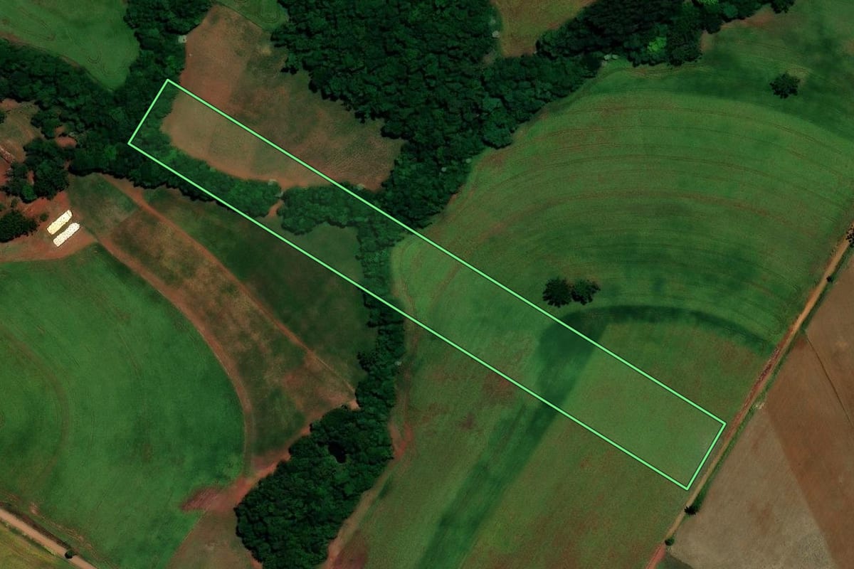 Imagem de satélite do imóvel rural em Coqueiros do Sul (RS), com o contorno declarado no CAR desenhado por cima.