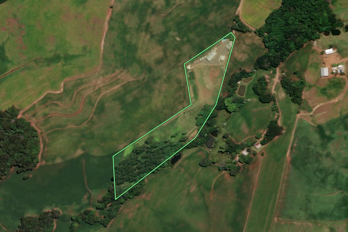 Imagem de satélite do imóvel rural em Coqueiros do Sul (RS), com o contorno declarado no CAR desenhado por cima.