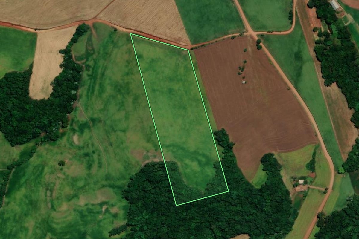 Imagem de satélite do imóvel rural em Coqueiros do Sul (RS), com o contorno declarado no CAR desenhado por cima.