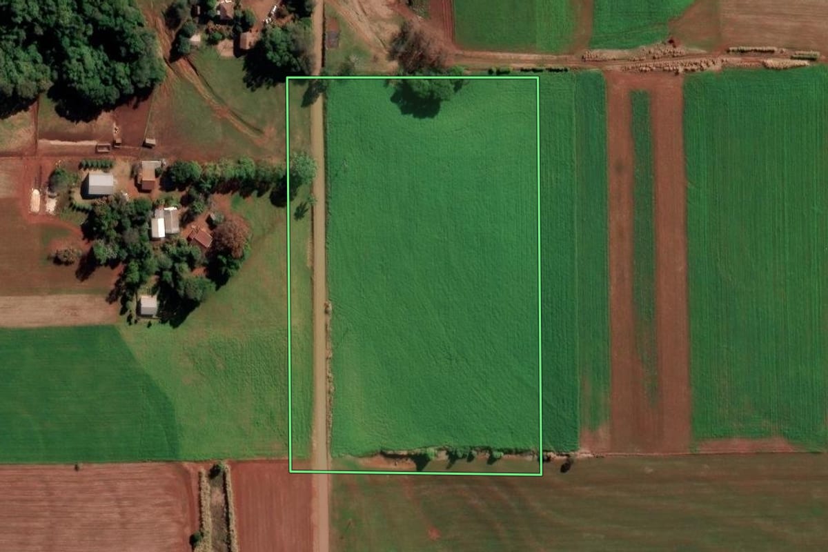 Imagem de satélite do imóvel rural em Coronel Barros (RS), com o contorno declarado no CAR desenhado por cima.