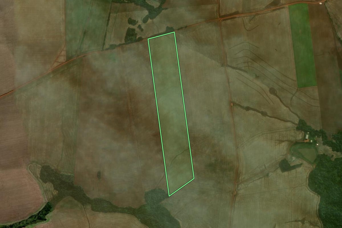 Imagem de satélite do imóvel rural em Coronel Barros (RS), com o contorno declarado no CAR desenhado por cima.