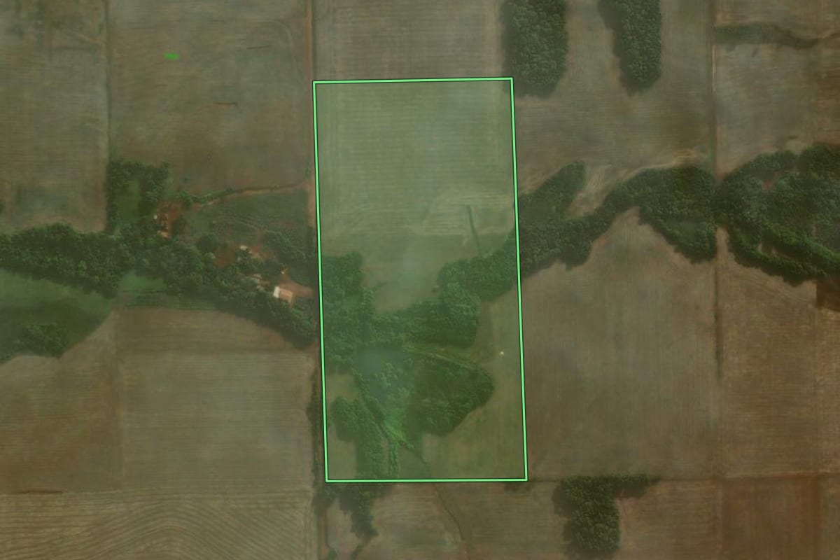 Imagem de satélite do imóvel rural em Coronel Barros (RS), com o contorno declarado no CAR desenhado por cima.