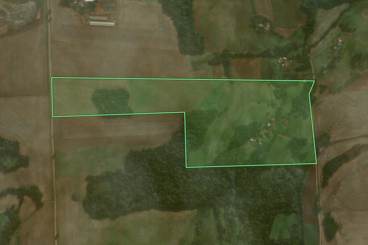 Imagem de satélite do imóvel rural em Coronel Barros (RS), com o contorno declarado no CAR desenhado por cima.