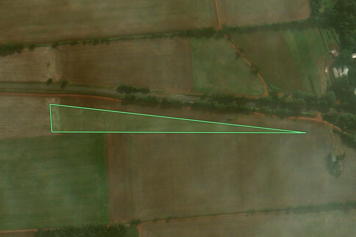 Imagem de satélite do imóvel rural em Coronel Barros (RS), com o contorno declarado no CAR desenhado por cima.