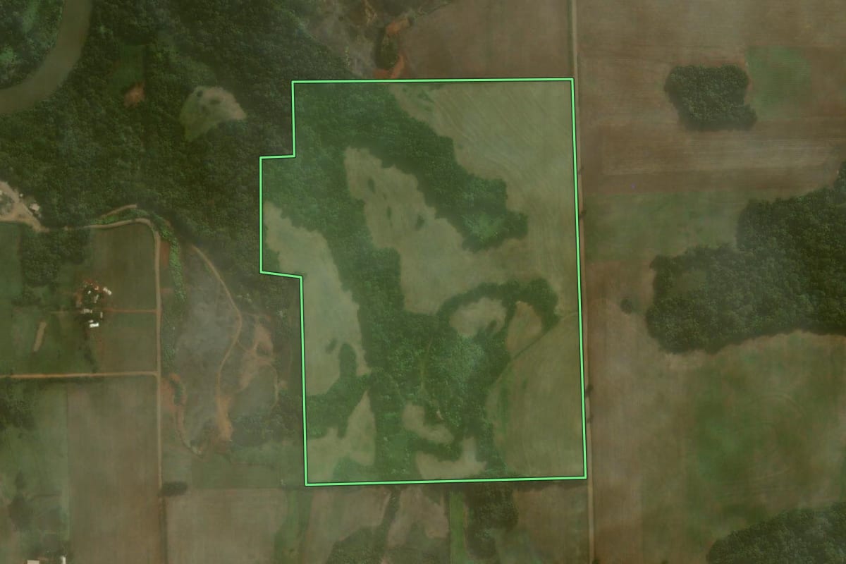 Imagem de satélite do imóvel rural em Coronel Barros (RS), com o contorno declarado no CAR desenhado por cima.