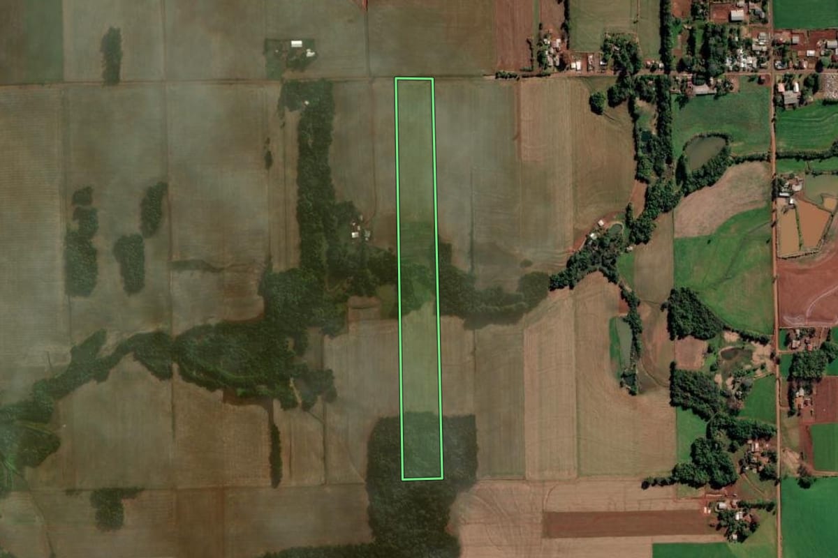 Imagem de satélite do imóvel rural em Coronel Barros (RS), com o contorno declarado no CAR desenhado por cima.