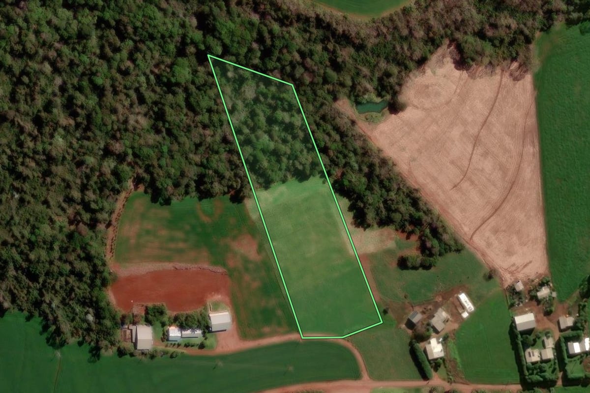 Imagem de satélite do imóvel rural em Coronel Bicaco (RS), com o contorno declarado no CAR desenhado por cima.