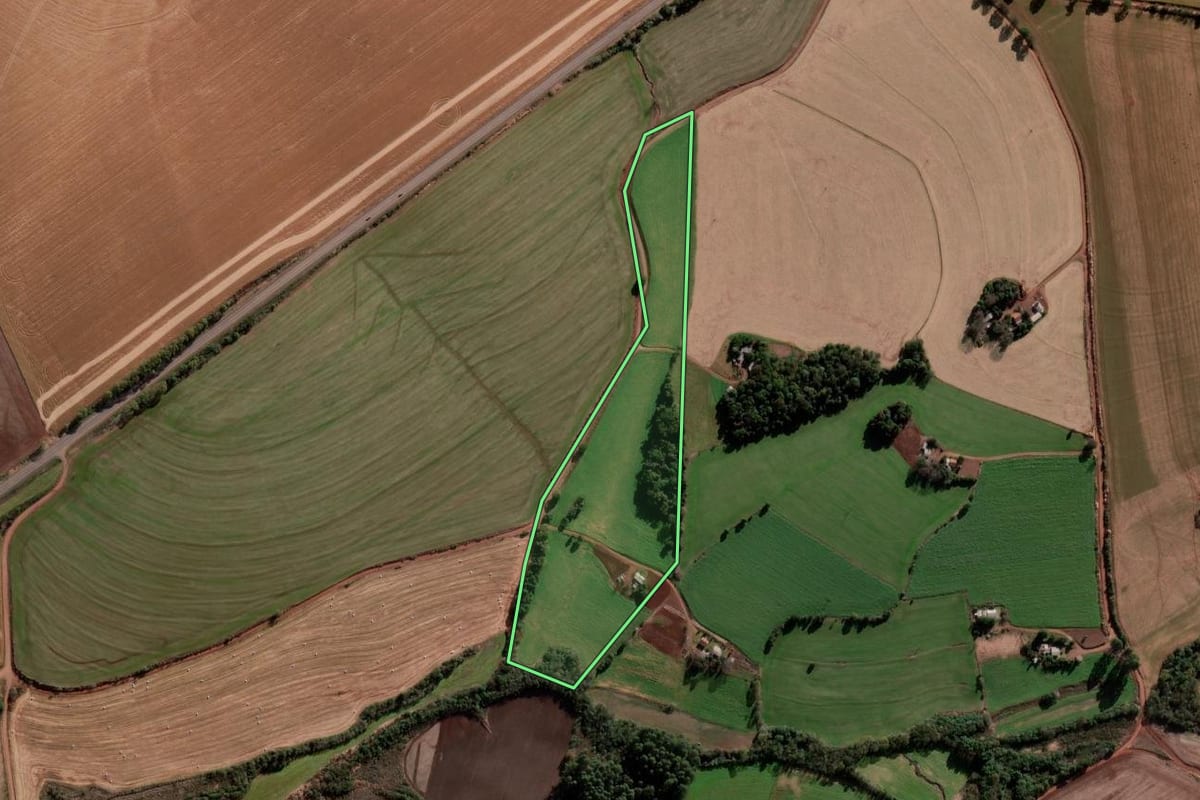 Imagem de satélite do imóvel rural em Coronel Bicaco (RS), com o contorno declarado no CAR desenhado por cima.