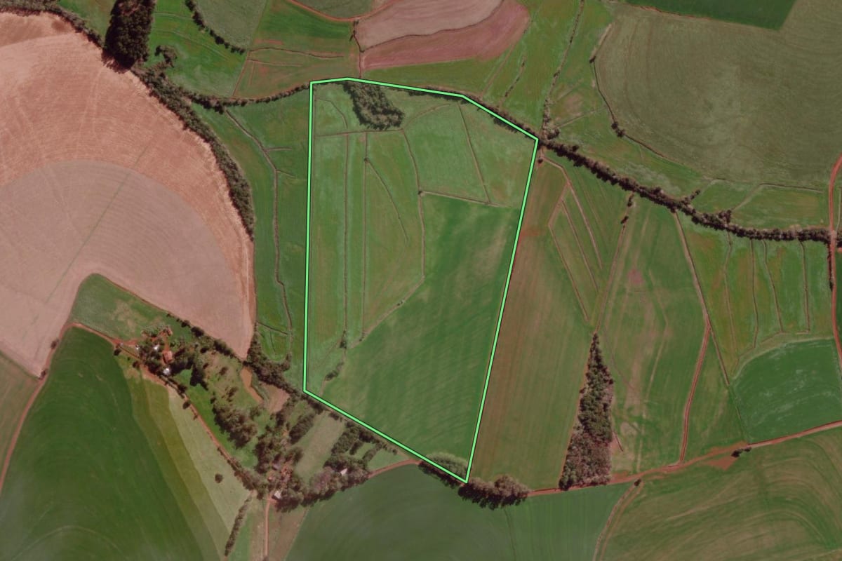 Imagem de satélite do imóvel rural em Coronel Bicaco (RS), com o contorno declarado no CAR desenhado por cima.