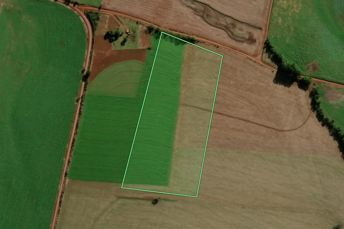 Imagem de satélite do imóvel rural em Coronel Bicaco (RS), com o contorno declarado no CAR desenhado por cima.