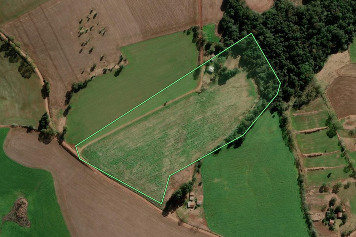 Imagem de satélite do imóvel rural em Coronel Bicaco (RS), com o contorno declarado no CAR desenhado por cima.