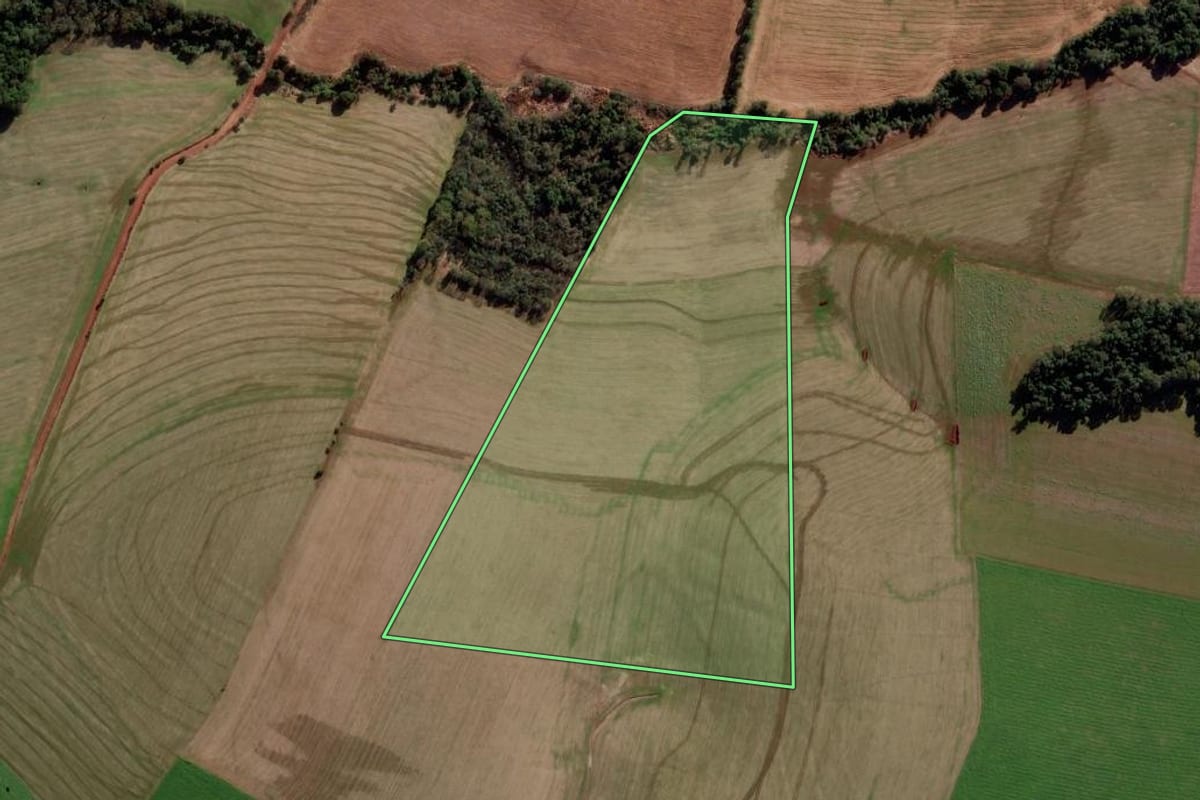 Imagem de satélite do imóvel rural em Coronel Bicaco (RS), com o contorno declarado no CAR desenhado por cima.