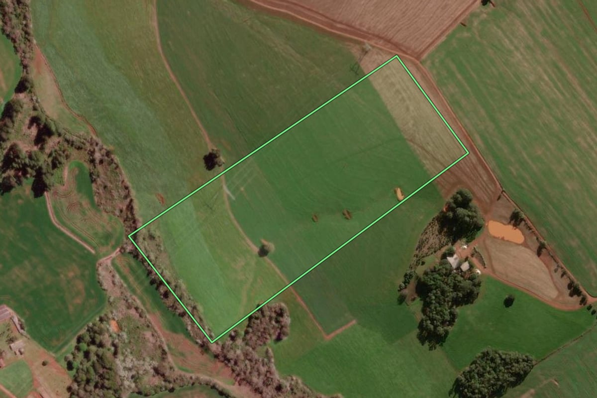 Imagem de satélite do imóvel rural em Coronel Bicaco (RS), com o contorno declarado no CAR desenhado por cima.
