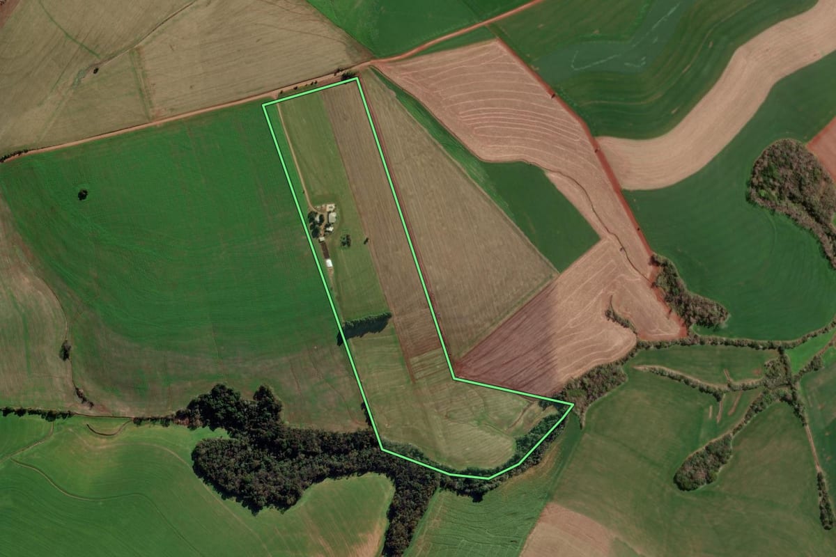 Imagem de satélite do imóvel rural em Coronel Bicaco (RS), com o contorno declarado no CAR desenhado por cima.