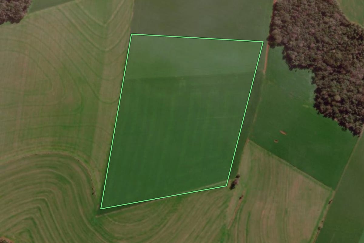 Imagem de satélite do imóvel rural em Coronel Bicaco (RS), com o contorno declarado no CAR desenhado por cima.
