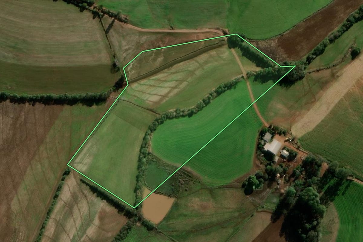 Imagem de satélite do imóvel rural em Coronel Bicaco (RS), com o contorno declarado no CAR desenhado por cima.