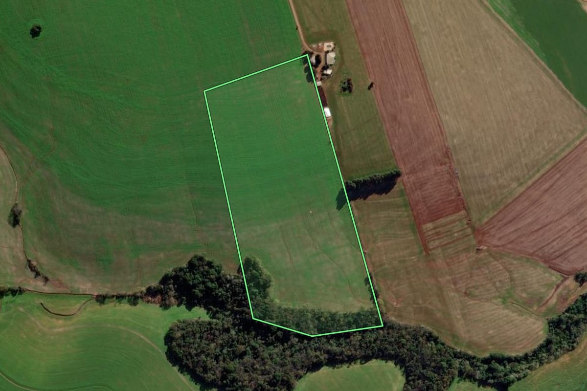 Imagem de satélite do imóvel rural em Coronel Bicaco (RS), com o contorno declarado no CAR desenhado por cima.