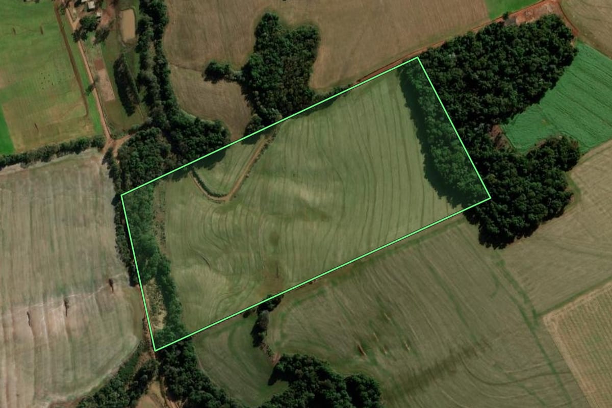 Imagem de satélite do imóvel rural em Coronel Bicaco (RS), com o contorno declarado no CAR desenhado por cima.