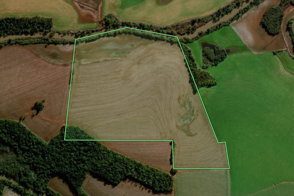 Imagem de satélite do imóvel rural em Coronel Bicaco (RS), com o contorno declarado no CAR desenhado por cima.