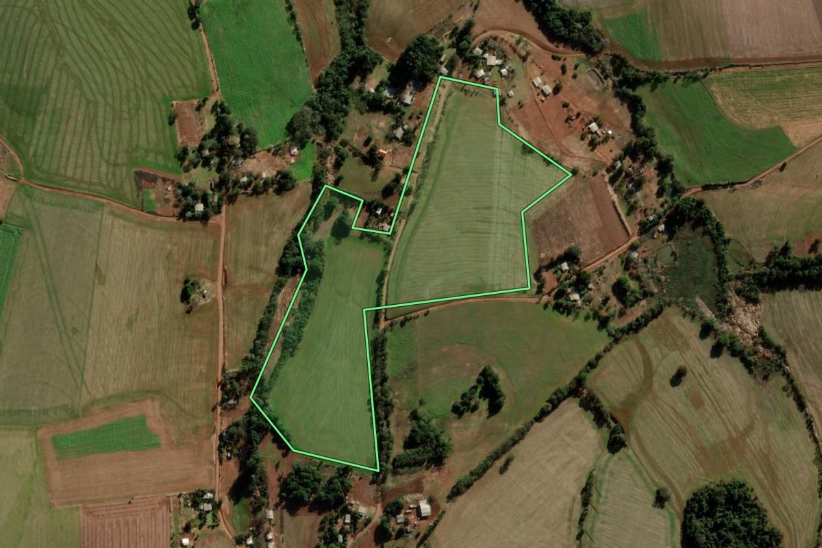Imagem de satélite do imóvel rural em Coronel Bicaco (RS), com o contorno declarado no CAR desenhado por cima.