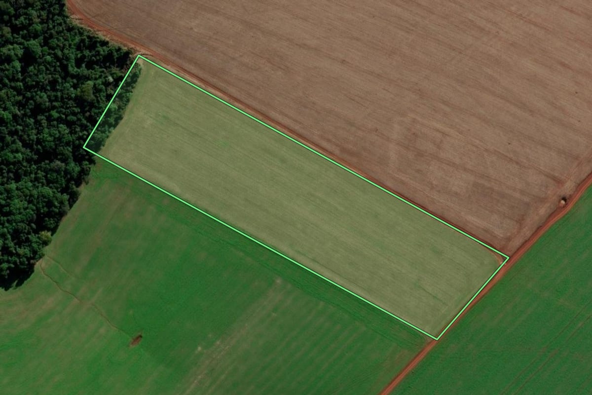 Imagem de satélite do imóvel rural em Coronel Bicaco (RS), com o contorno declarado no CAR desenhado por cima.