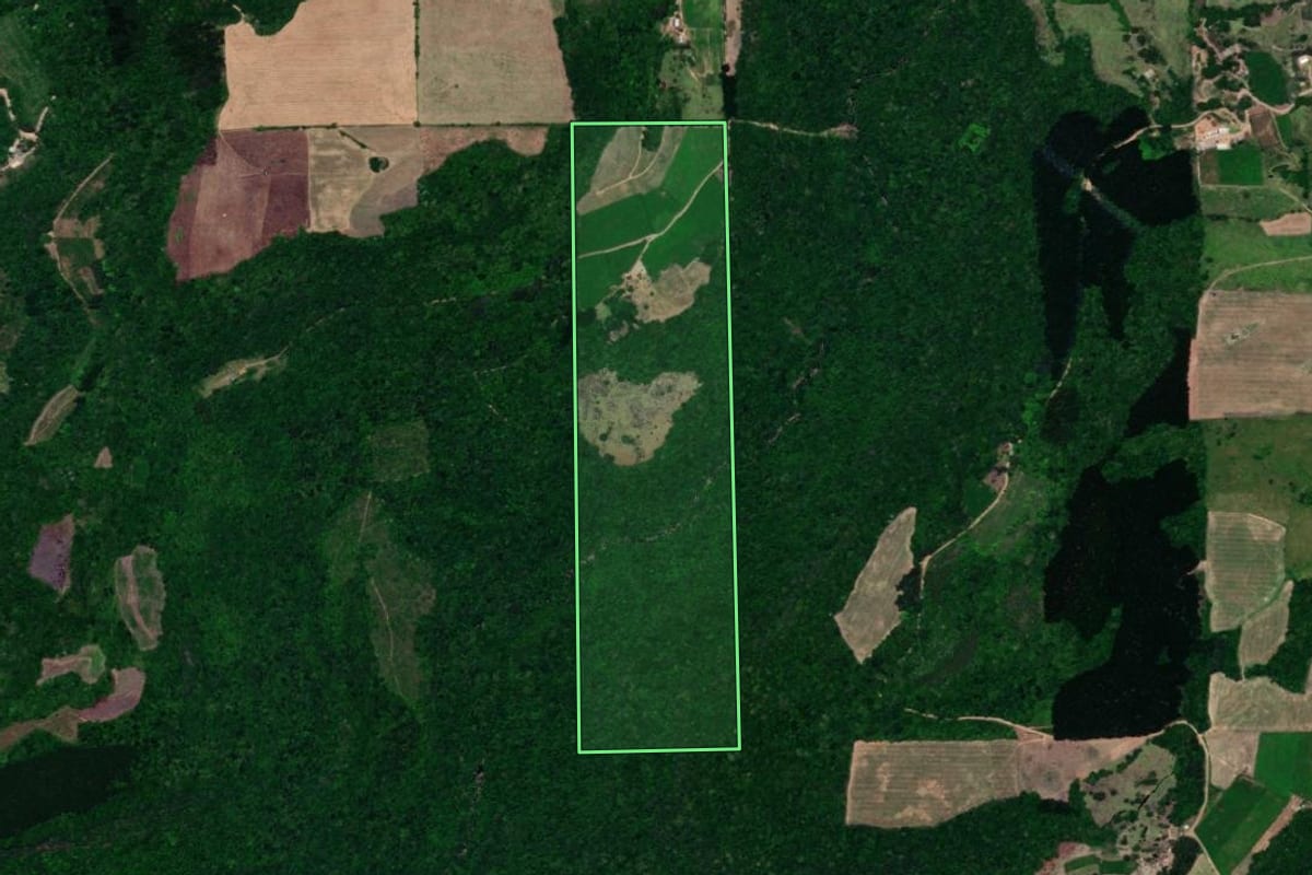 Imagem de satélite do imóvel rural em Cotiporã (RS), com o contorno declarado no CAR desenhado por cima.