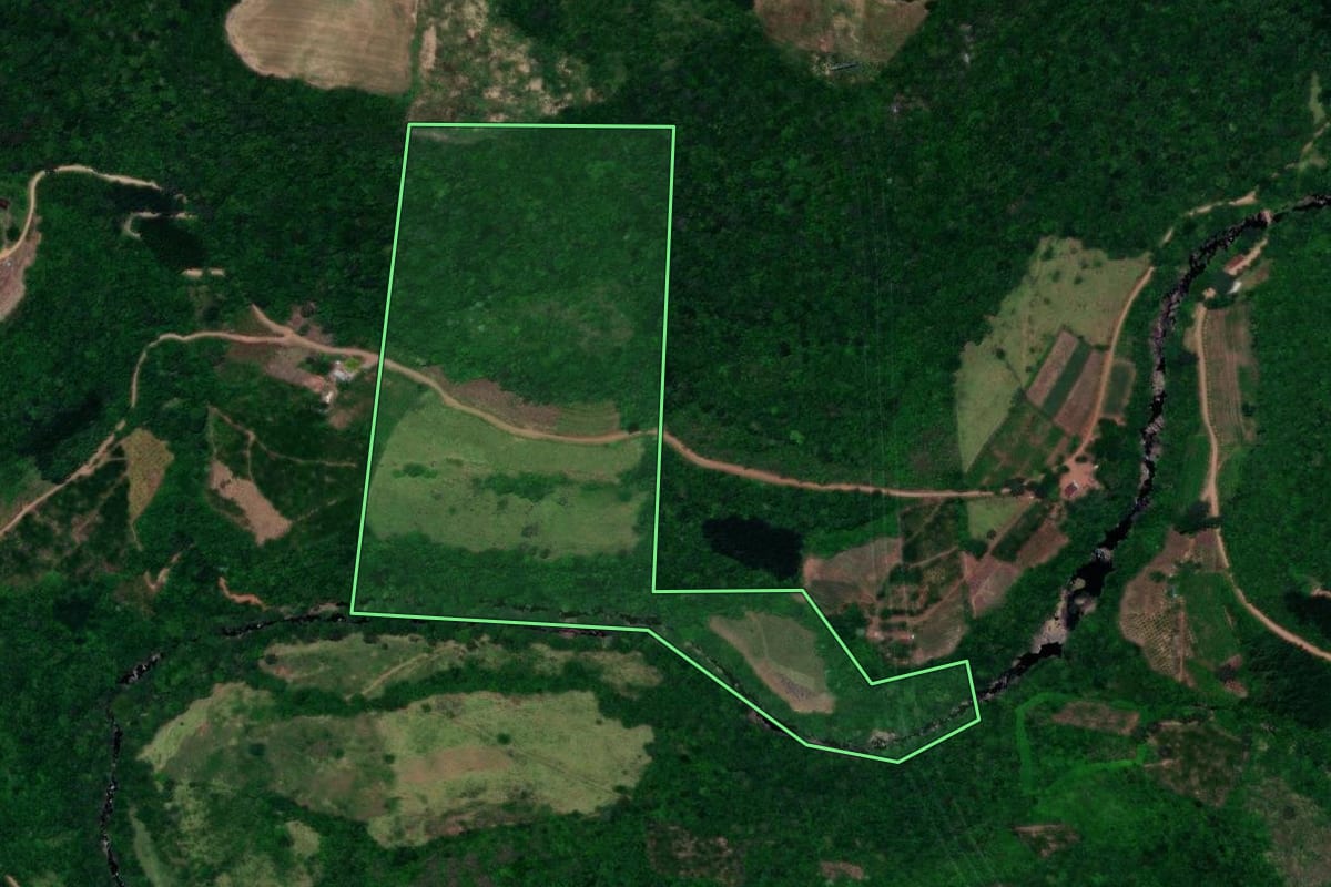 Imagem de satélite do imóvel rural em Cotiporã (RS), com o contorno declarado no CAR desenhado por cima.