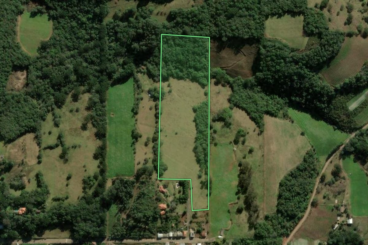 Imagem de satélite do imóvel rural em Cotiporã (RS), com o contorno declarado no CAR desenhado por cima.