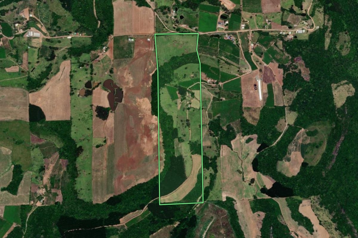 Imagem de satélite do imóvel rural em Cotiporã (RS), com o contorno declarado no CAR desenhado por cima.
